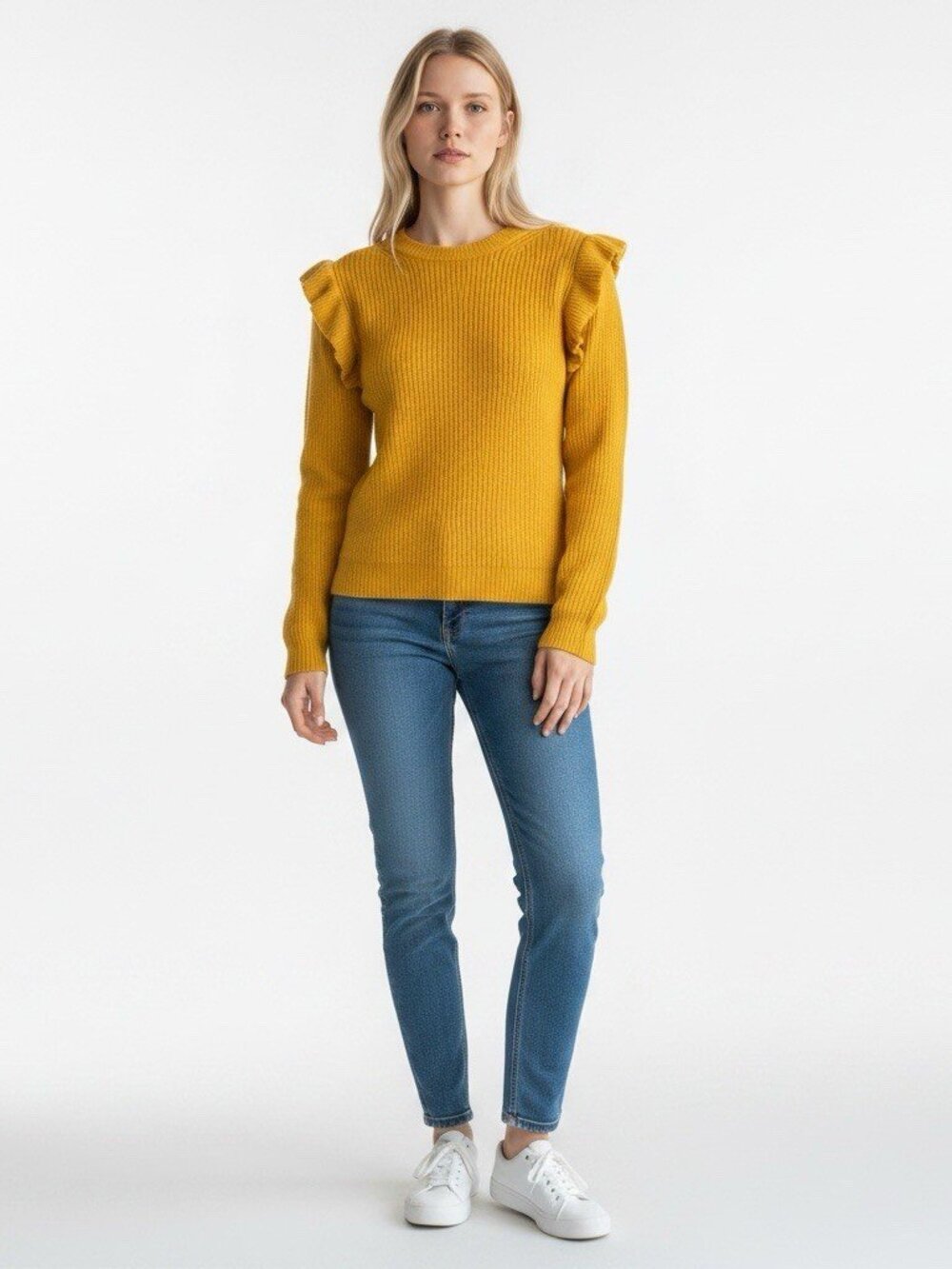 Ann Taylor Yellow Ruffle Shoulder Sweater Size Xs Knit